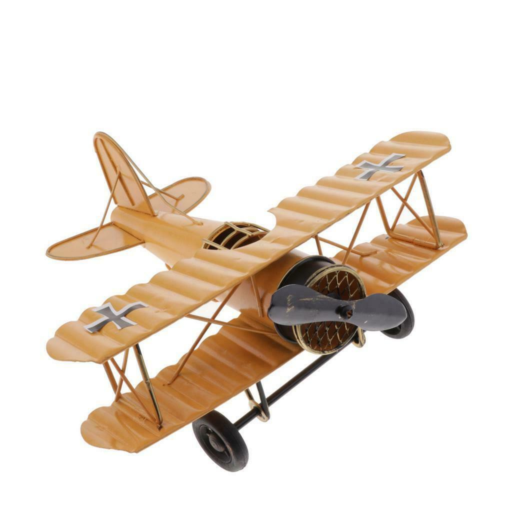 Tabletop Iron Airplane Aircraft Display Home Office Living Room Decor Yellow
