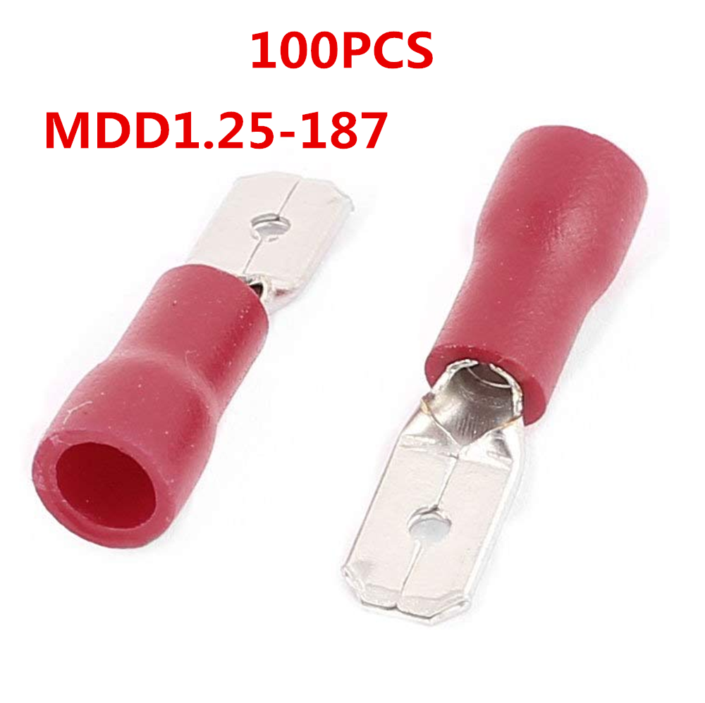 100Pcs MDD1.25-187 16-22 AWG Insulated Male Spade Wire Red Crimp Terminal 4.8mm