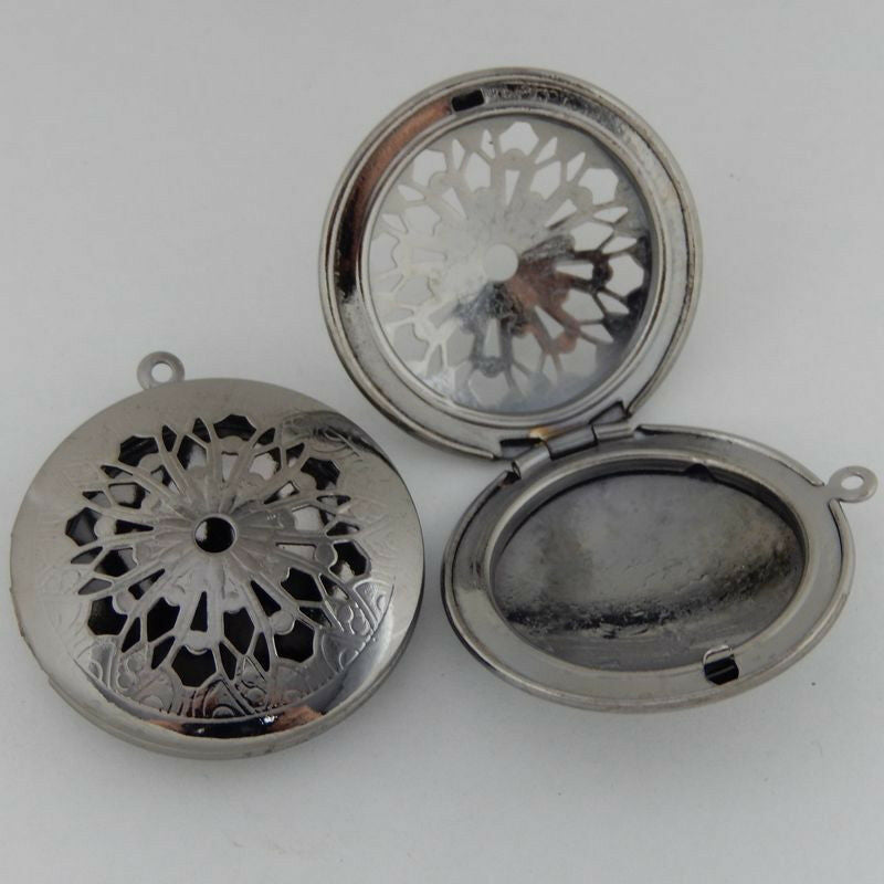 Lot of (x3) Gun Black Brass Metal Magnetic Floral Prayer Box Pendant Locket