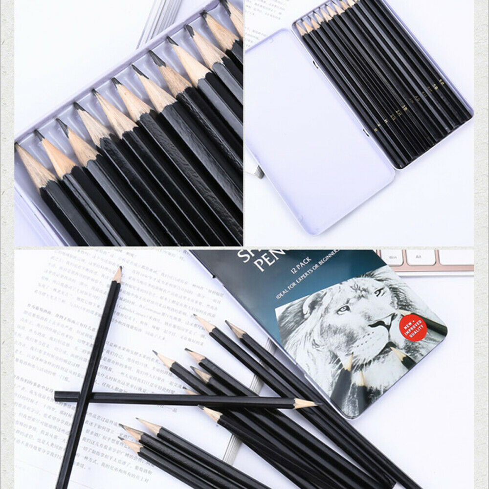 12Pcs Pre Sharpened Black Wood Pencils Drawing Art Student School Supplies