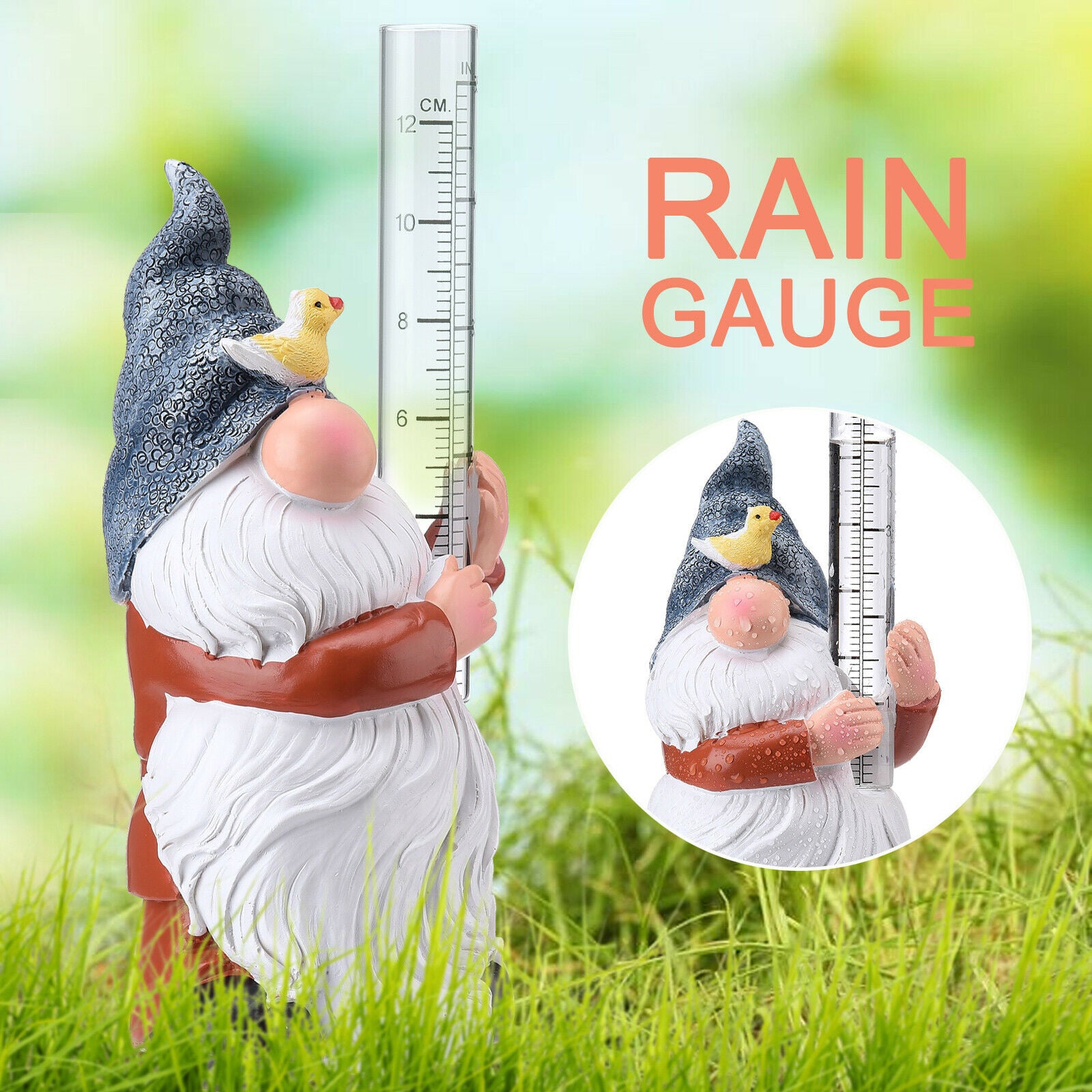 Garden Rain Gauges Gnome Sculpture Plastic Yard Durable Hand Painted 1PCS Statue