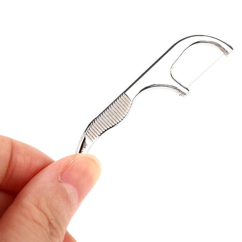 Stainless Steel Toothpick Dental Floss Reusable Flossing Holder Teeth Clean XC