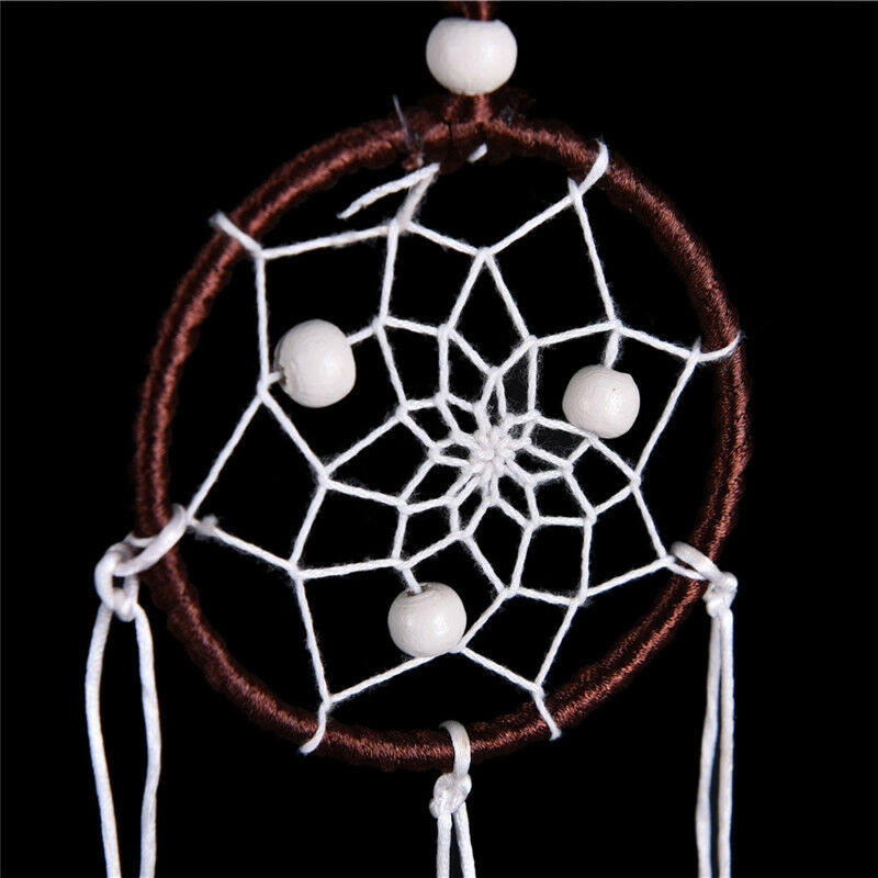 Dream Catcher With White Feather Beads Wall Hanging Decor Craft Car Ornam.l8