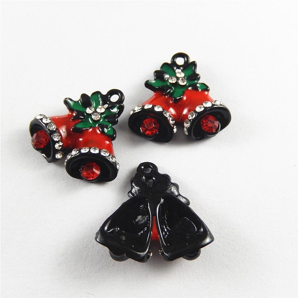 10 pcs Christmas Crystal Enamel Zinc Alloy Jingle Bell Charms Pendant Findings