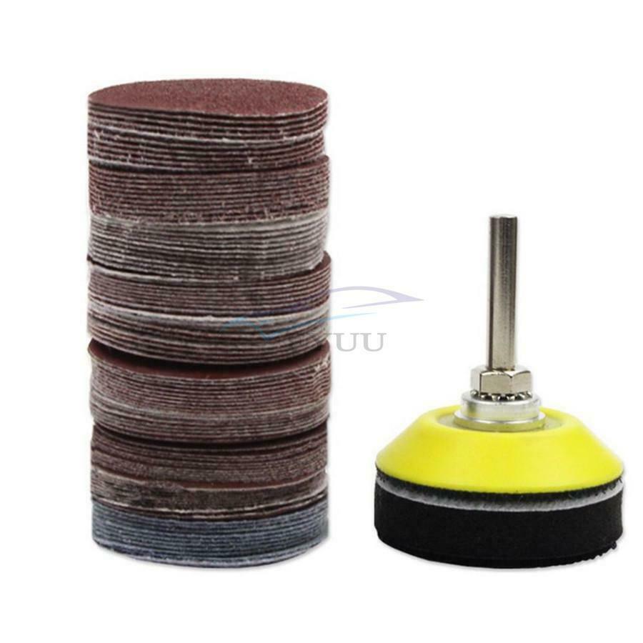 100x 2'' Sand Disc Sandpaper Hook and Loop Sander + Backing Plate + M6 Drill Bit