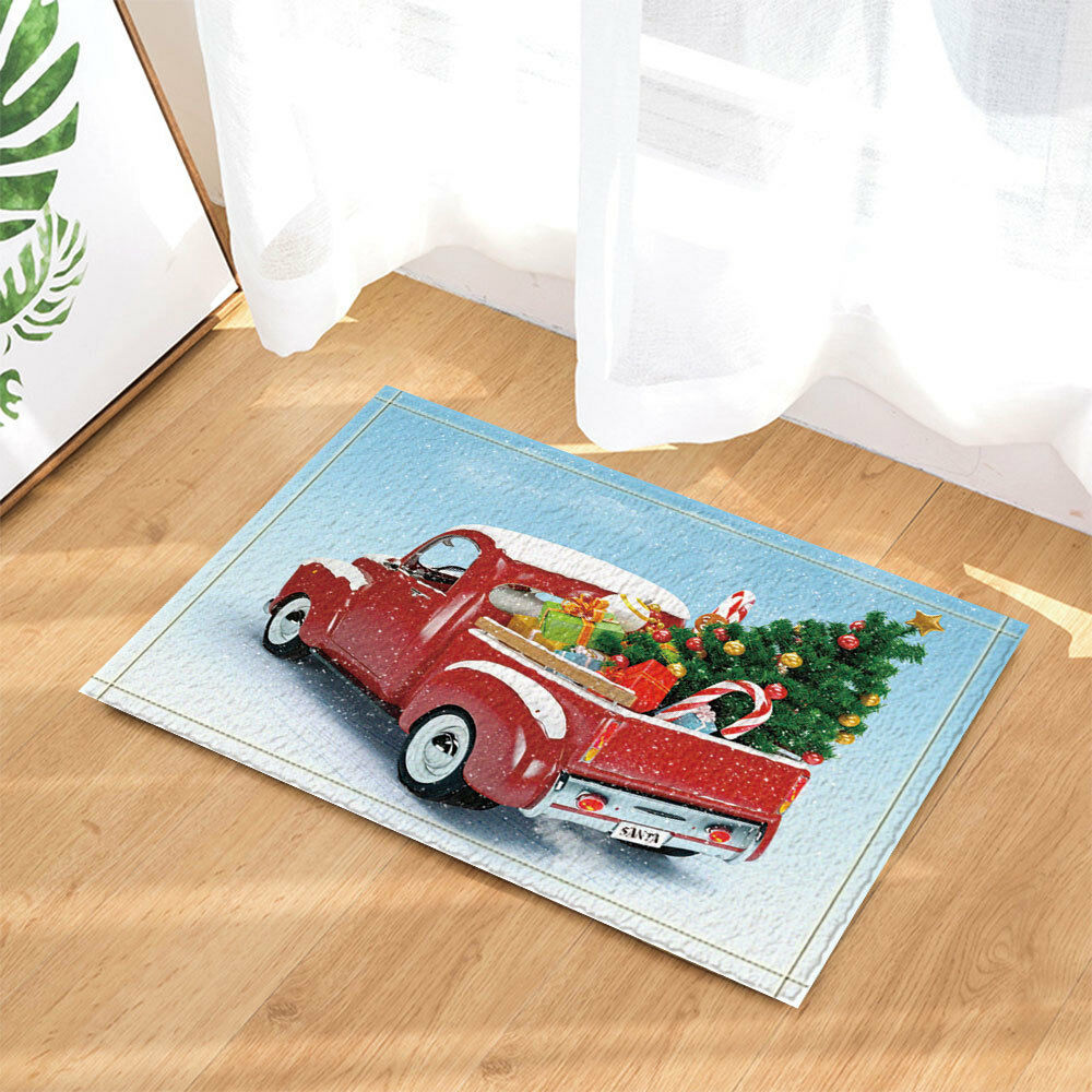 Red Truck With Tree And Gift For Xmas Bath Rug Non-Slip Floor Door Mat 16x24"