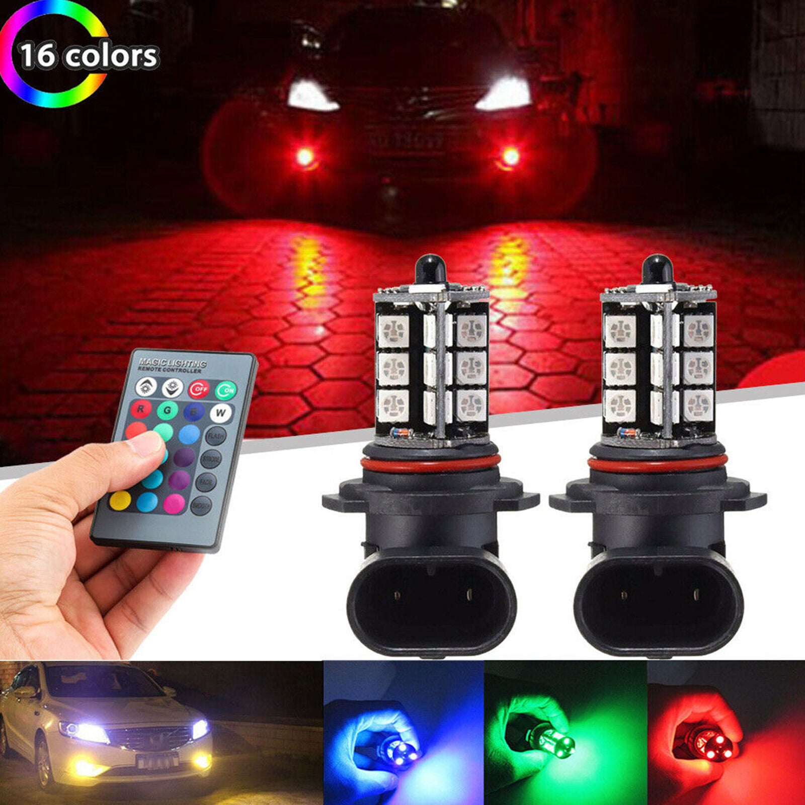 2X RGB remote control H8 H9 H11 5050 27SMD color changing Car LED Fog Light Bulb