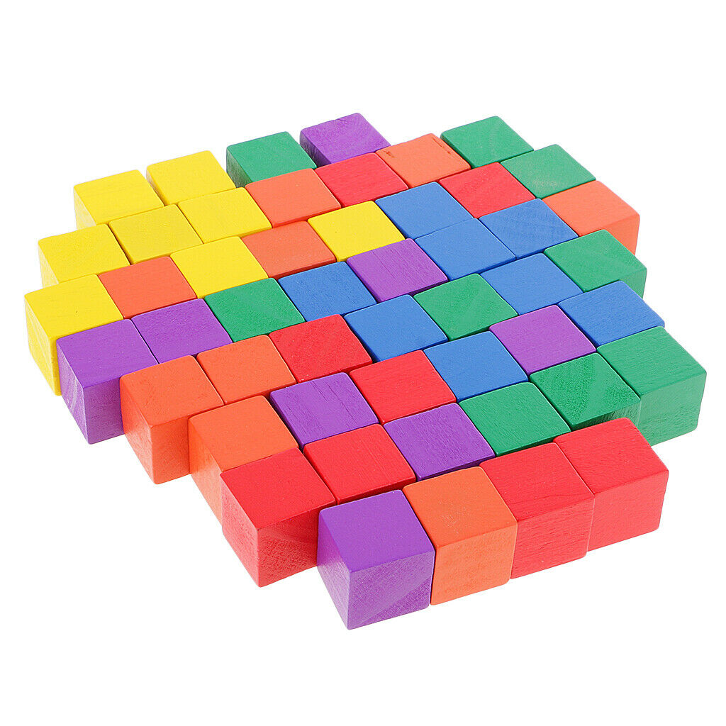 50 packs Multi Color Wood Cube Square Block Embellishments Kids DIY Toys
