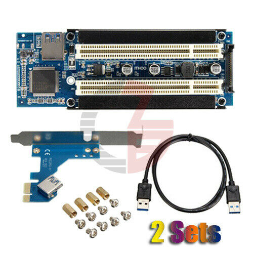 2 Sets USB 3.0 PCI-E Express X1 to Dual PCI Riser Card Slot Expansion Adapter