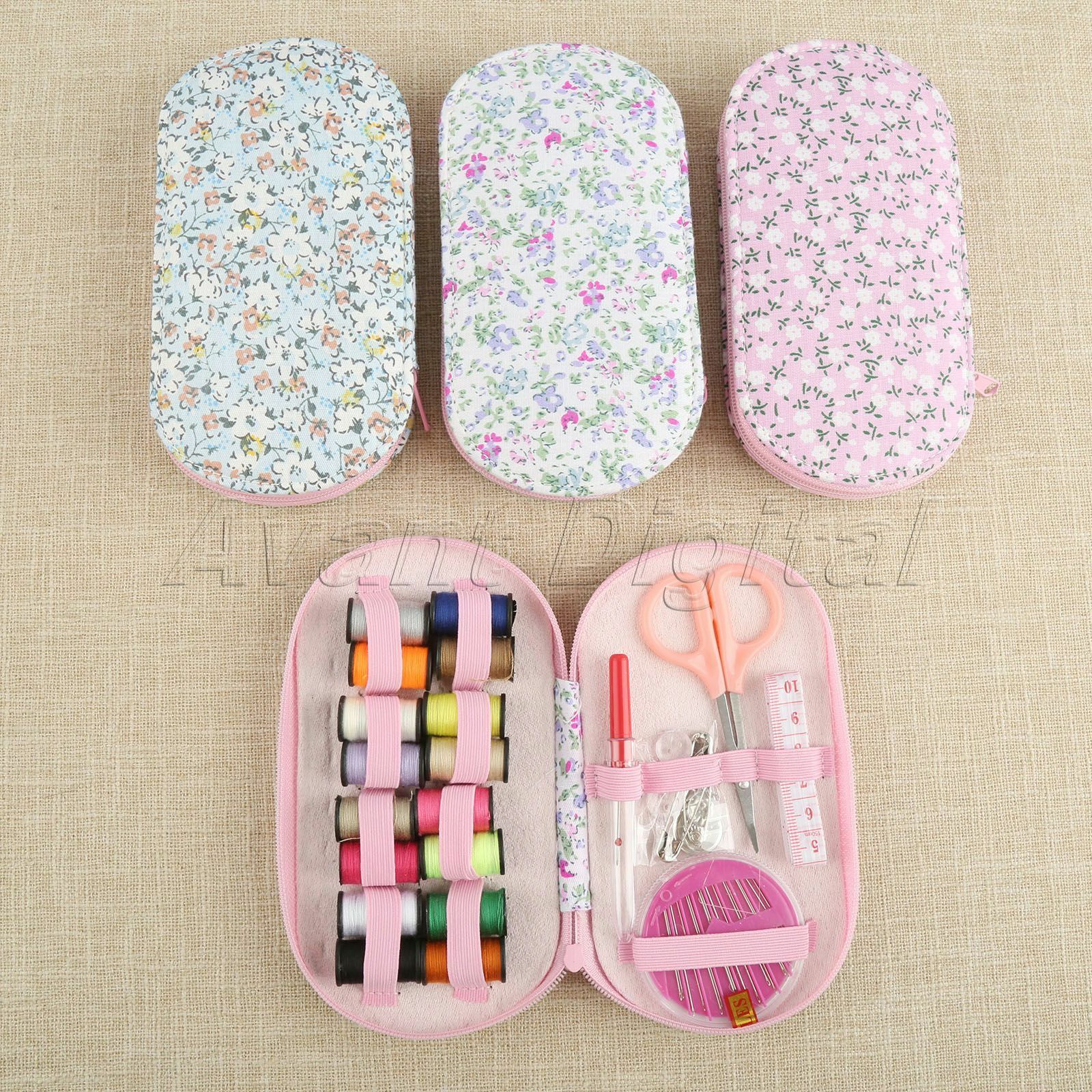 Portable Sewing Kit 16 Threads Scissor Pin With Oval Case For Travel Home Tool