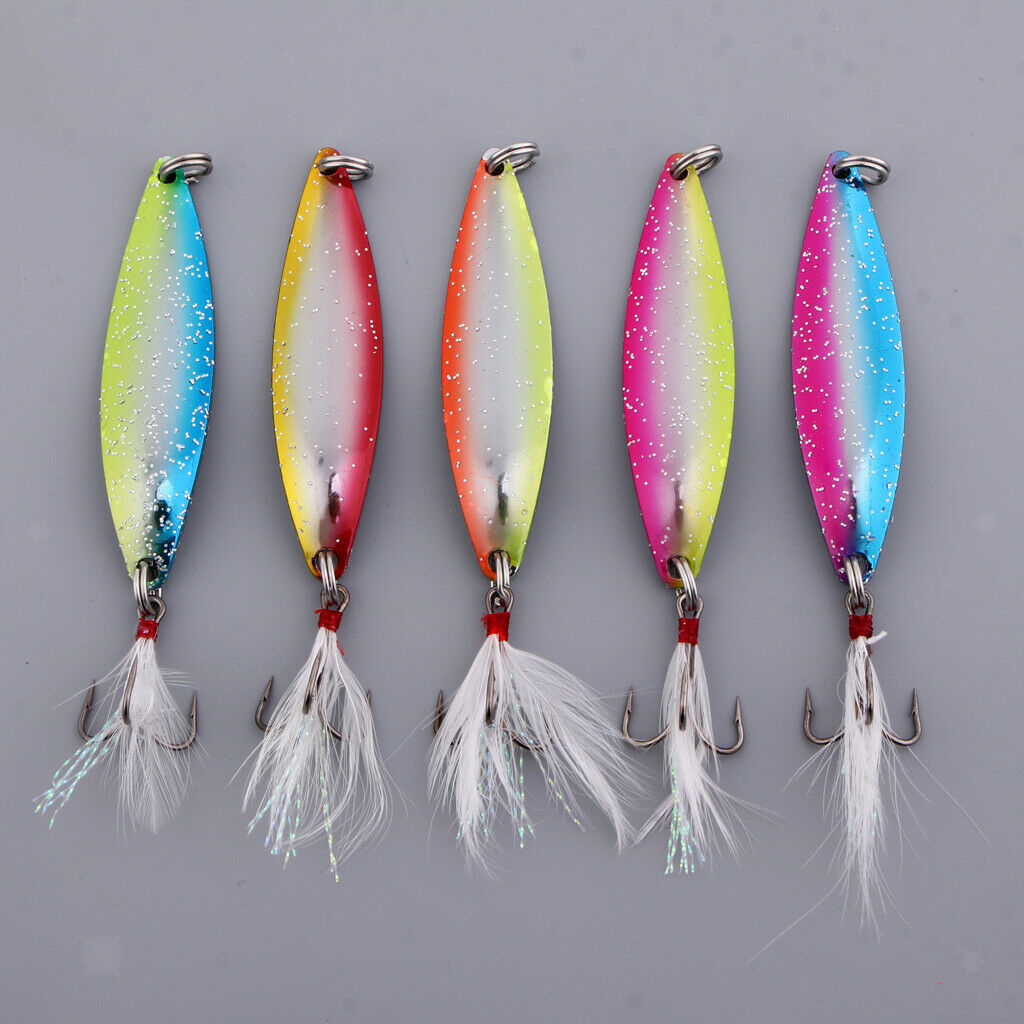 5pcs Spoons Hard Fishing Lure Triplets Salmon Bass Metal Fishing Lures 14g