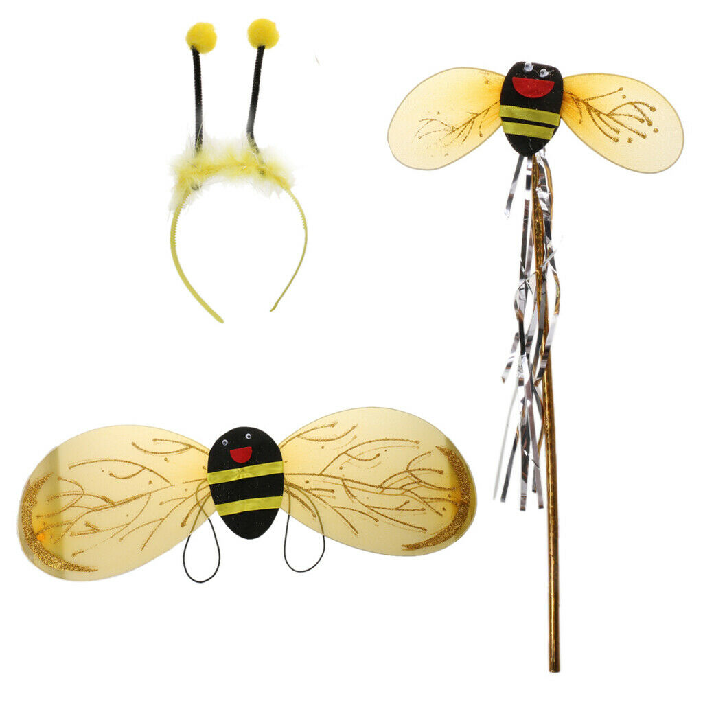 Girls Bumble Bee Costume Fairy Party Fancy Dress Halloween Outfit Wing Set