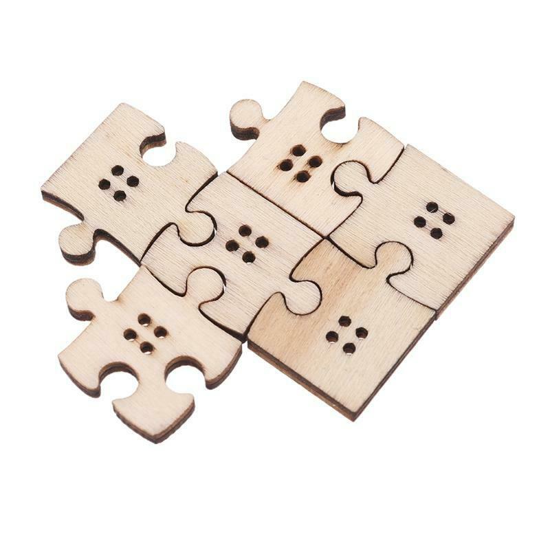 90 Pcs/Pack Unfinished Wooden Jigsaw Buttons with Holes Freeform Blank Puzzles