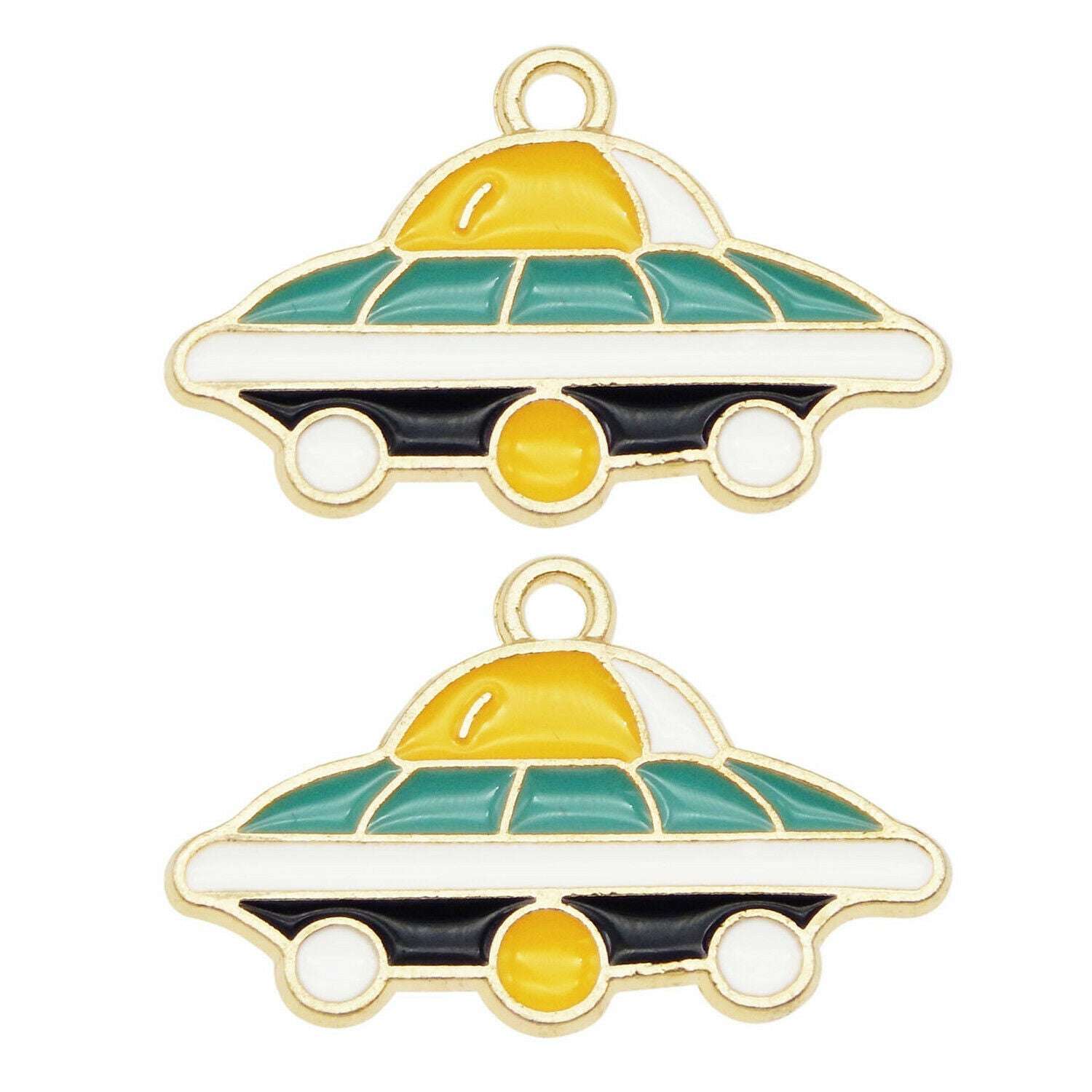 Wholesale 27x27mm Enamel Spaceship UFO Pendant Charms for Necklace Bracelet 12pc