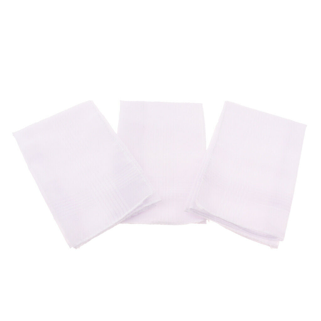 3 Pack Women Men White Handkerchiefs Soft Square Pocket Towel Party Hankies
