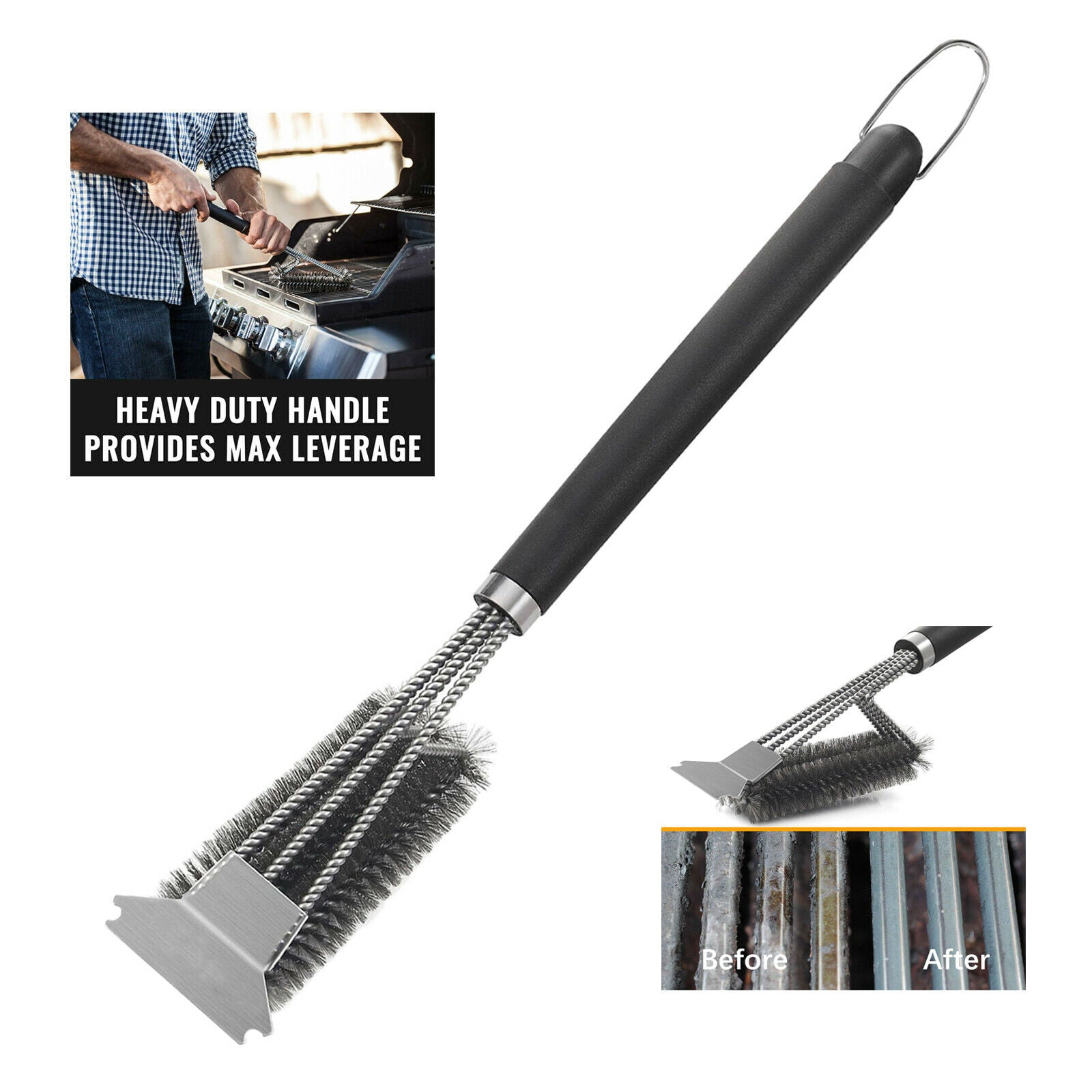 Easy Grill Brush Scraper Sturdy BBQ Brush Wire Bristles Cleaner Accessory