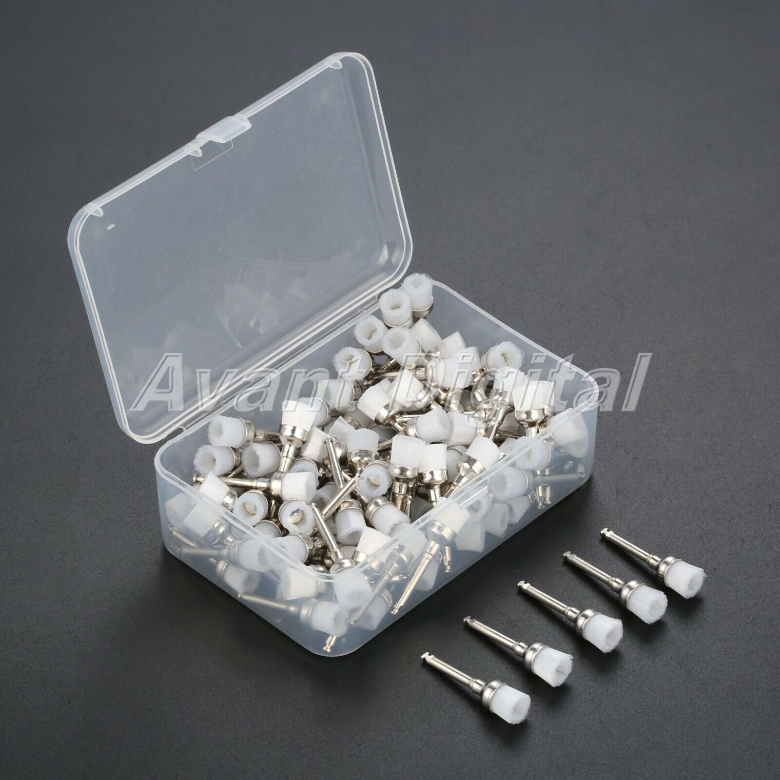 100pcs Lab Clinic Dental Prophy Brushes Polishing Flat Polisher White 2.8cm+ Box