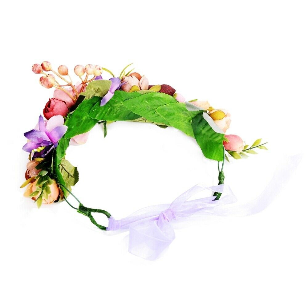 Womens Bridesmaid Flower Headband Wedding Beach Garland Floral Wreath Hairband