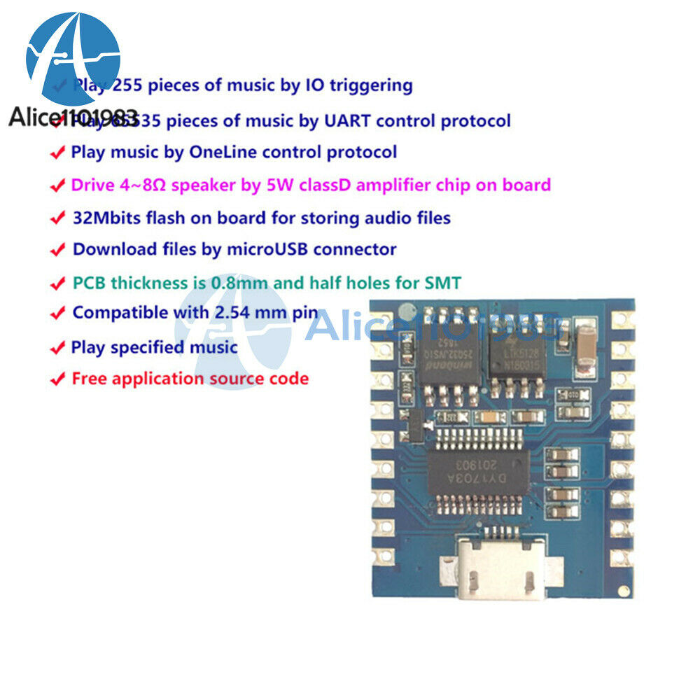10PCS Mini MP3 Player Voice Module USB Download Flash Audio Module IO Trigger 5W