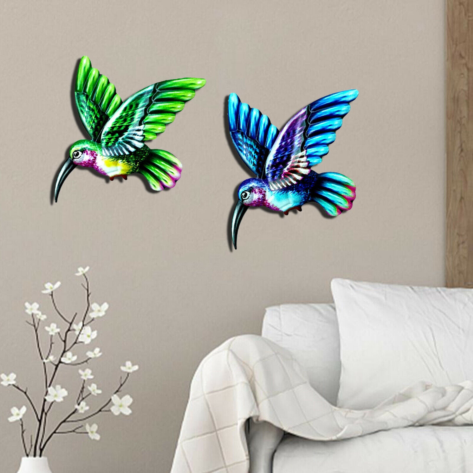 2 2x Metal Hummingbird Wall Decor for Kitchen Garden Patio Fence Ornament