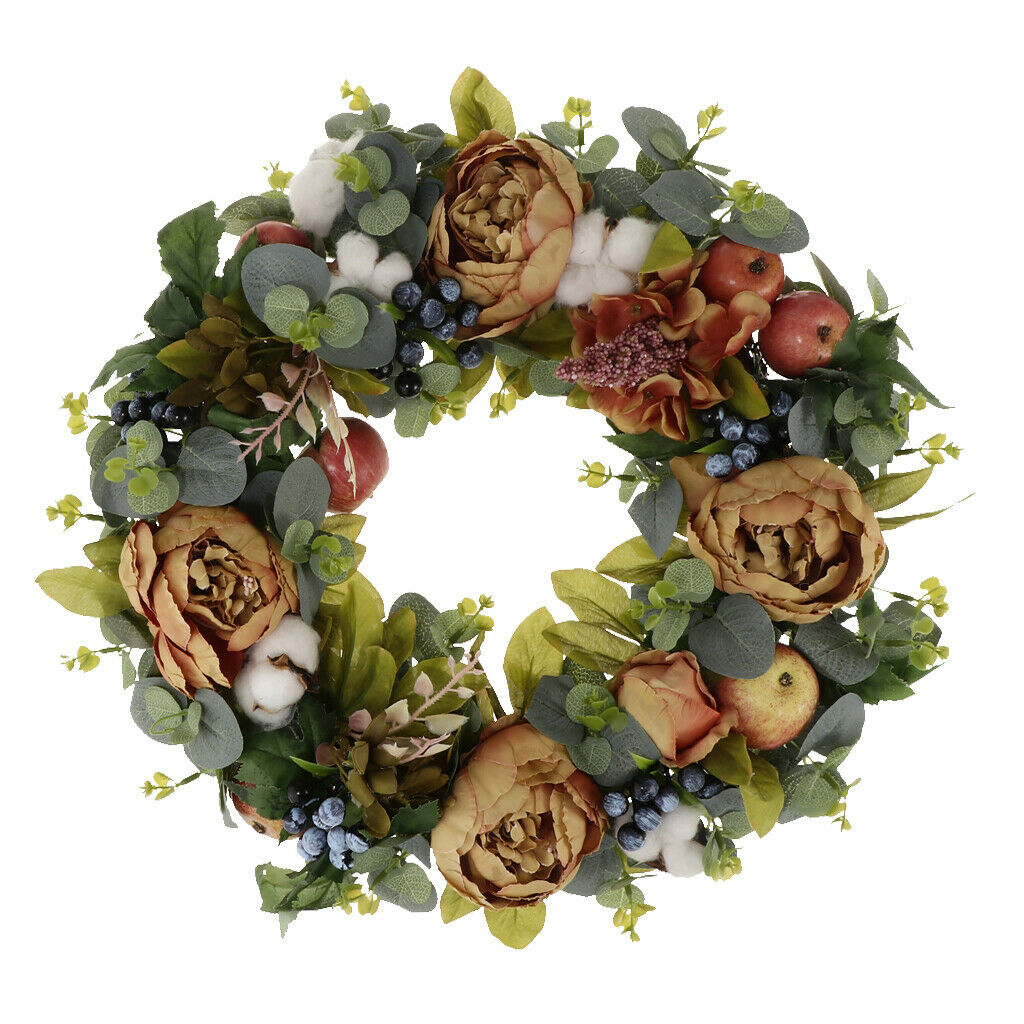 Artificial Rattan Peony Flower Wreath Door Wreath Christmas Party Decor