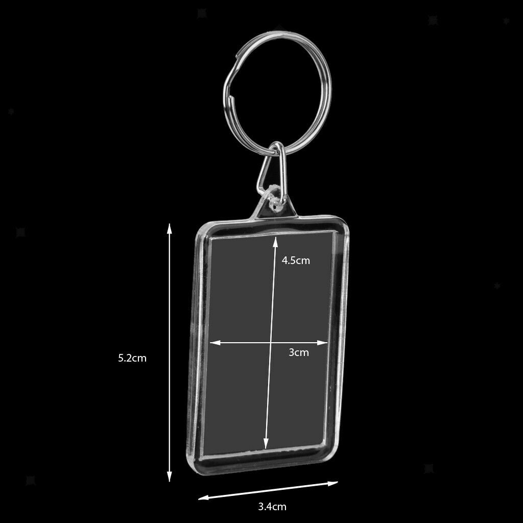 50X Unisex Acrylic Metal Rectangle Key Keychain Blank Photo Picture Frame