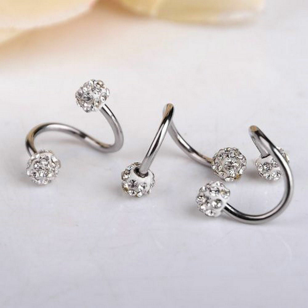 1PC Crystal Stainless Steel Twist Ear Helix Cartilage Earring Stud Piercing New