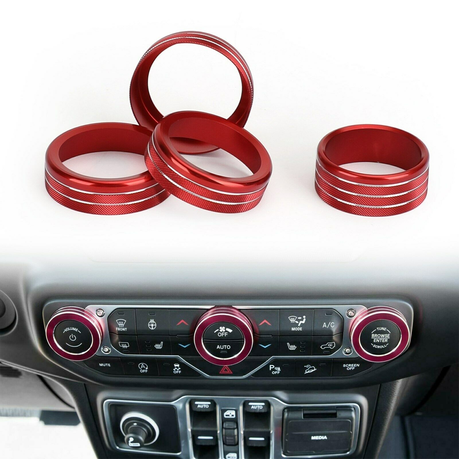 4X AC Headlight Switch Ring Cover Trim For Wrangler JL 2018+ Red US CN