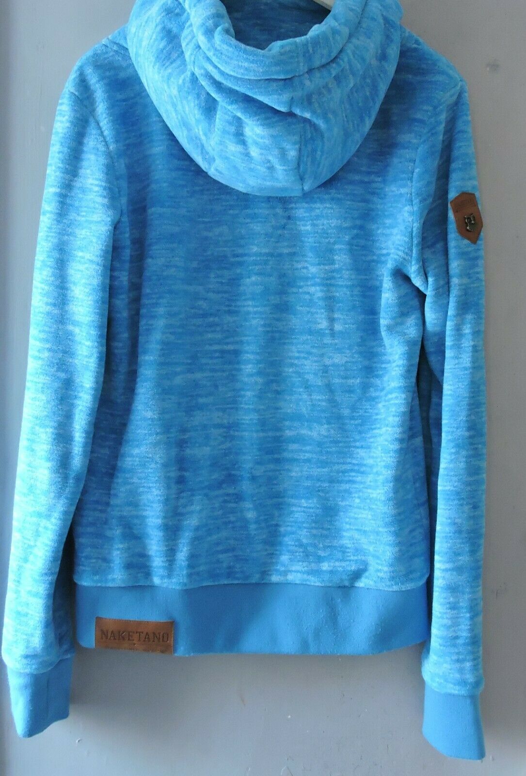 Naketano Brave New Word Thick Fleece Women Sweatshirt Hoodie Mottled Blue Size S