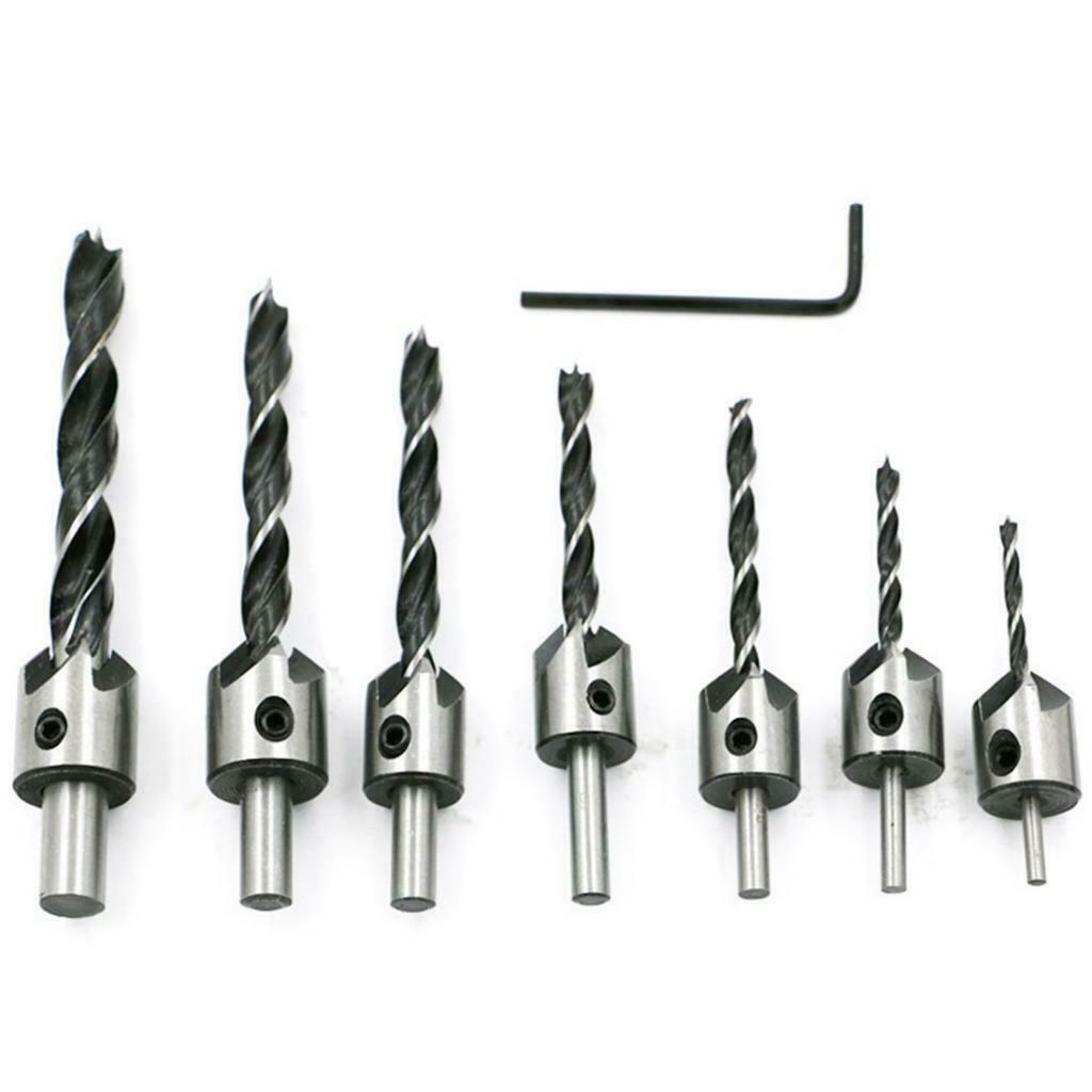 Three Pointed HSS Countersink Drill Bits Chamfering Tool Set for Woodworking