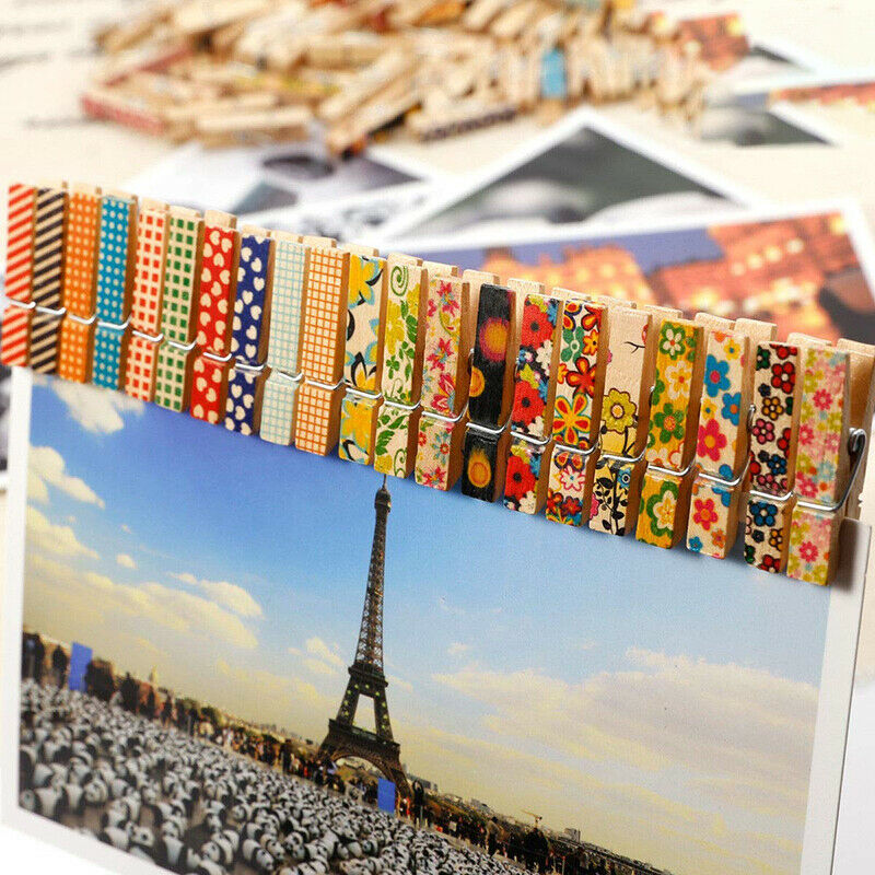 100x Cute Painted Wood Pegs Gift Crafts Wedding Hanging Photo Mini Pinch Clip HN