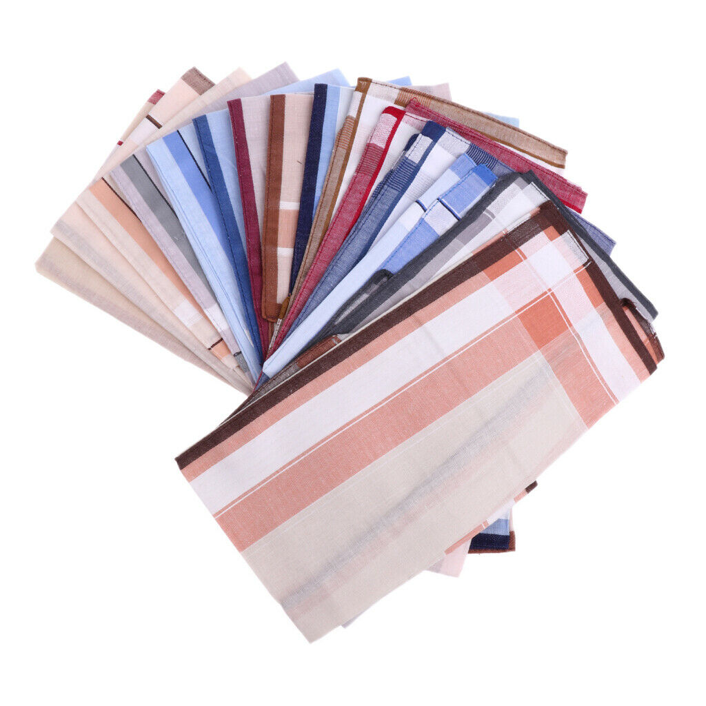 12x Mens  Square Hanky Striped 100% Cotton Handkerchief Wedding Party