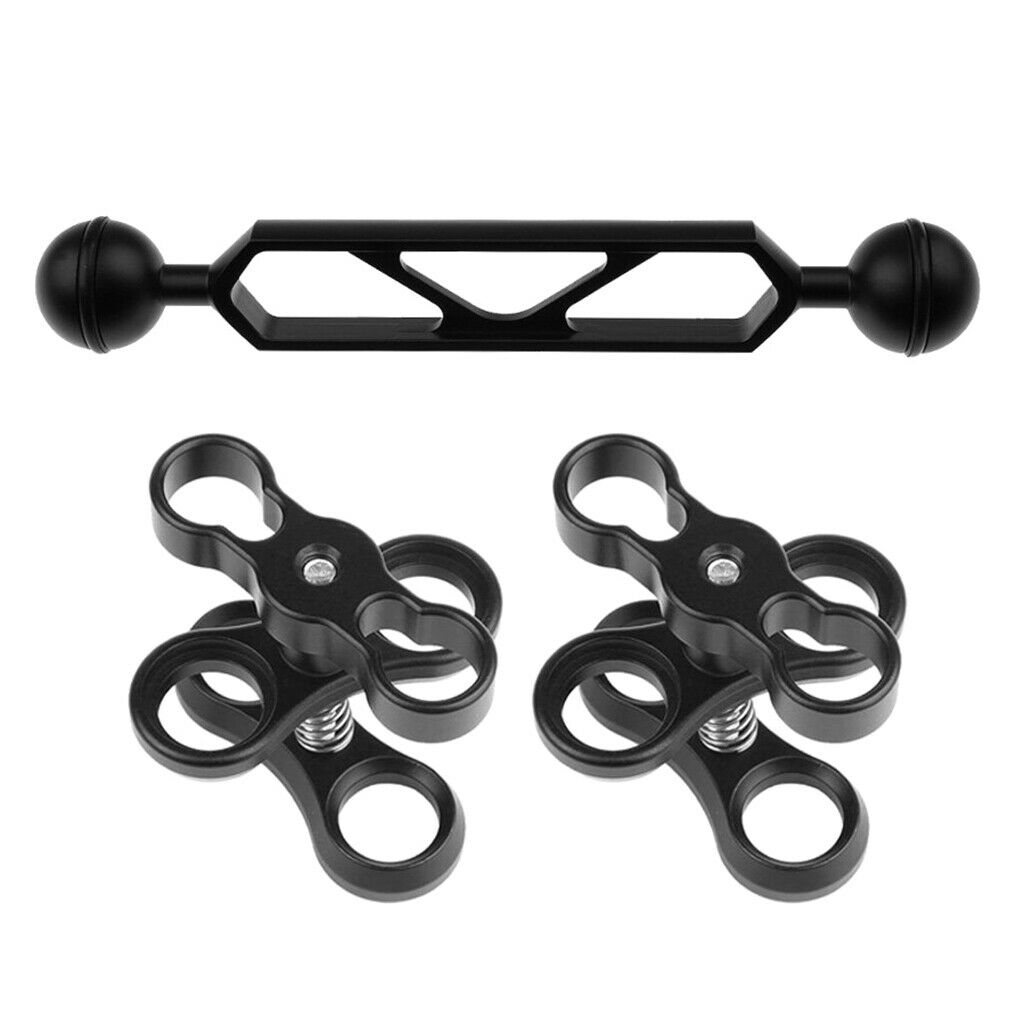 Diving Flash Ball Joint Arm 1" Dual Head & Clamp for Camera Case Stabilizer