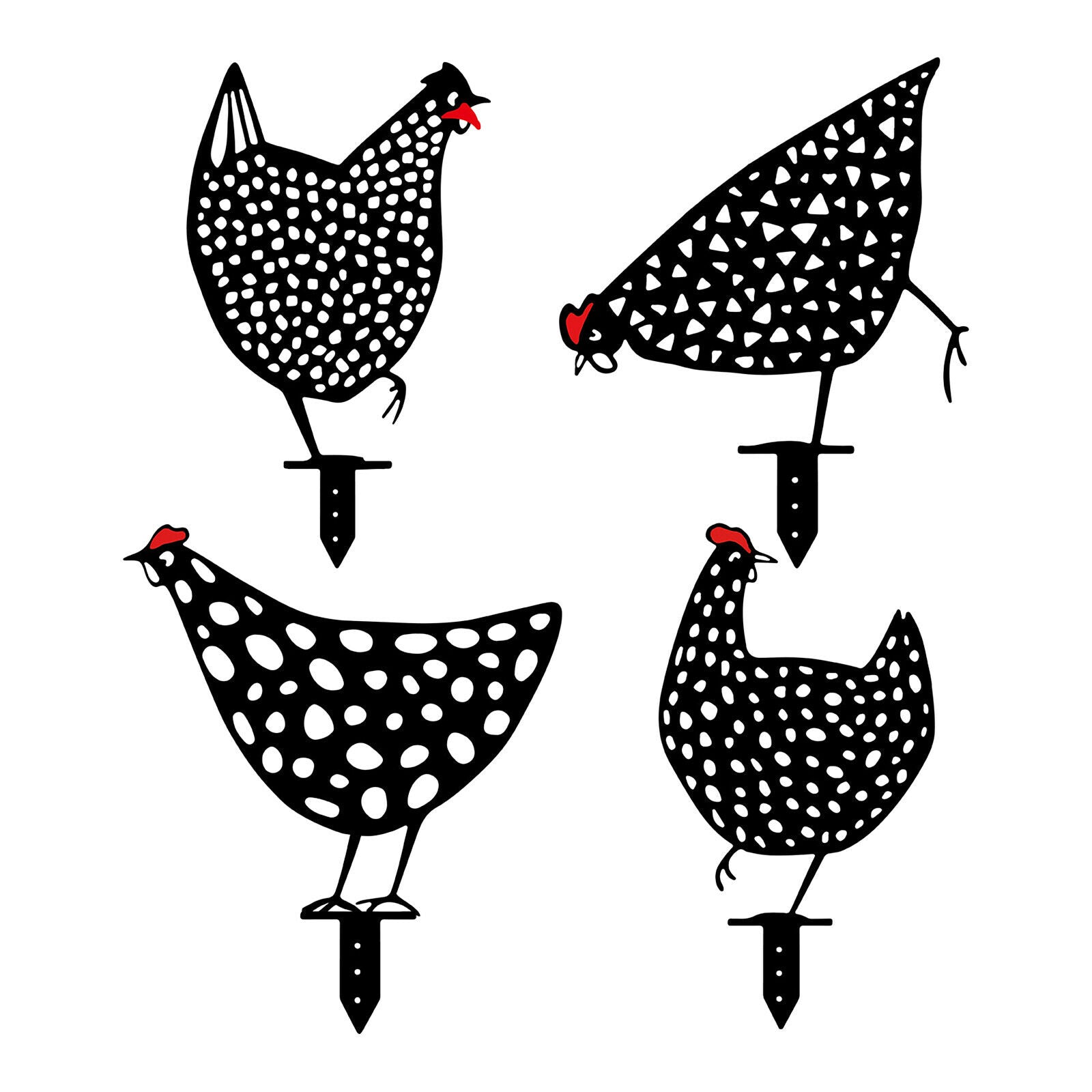 4x Chicken Silhouette Hollow Out Stakes Outdoor Garden Pathway Decoration