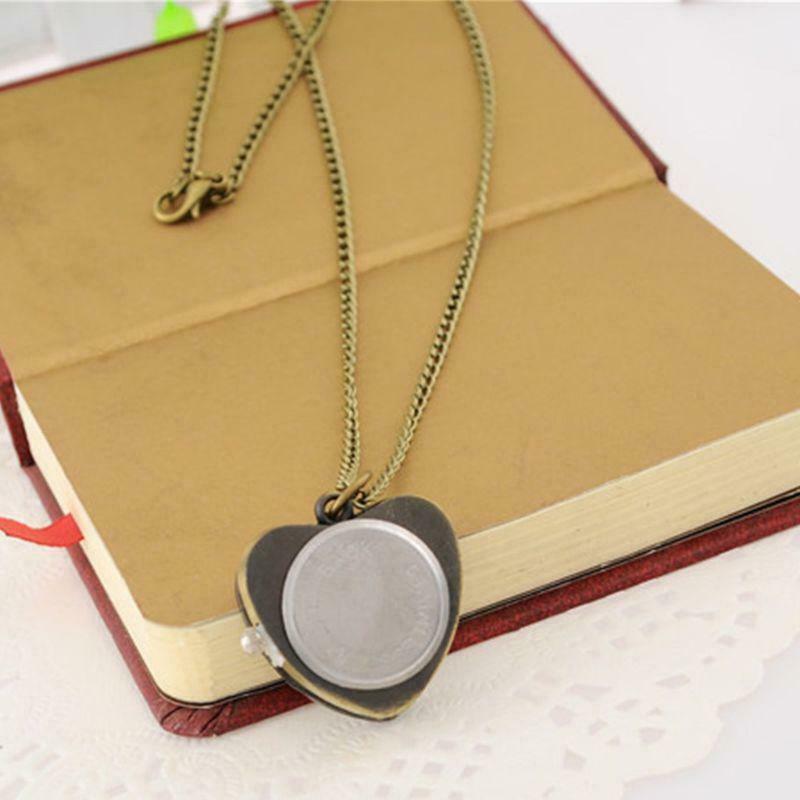 Pocket Watch Quartz Heart Shape Couple Pendant Necklace Watches Charm Gifts