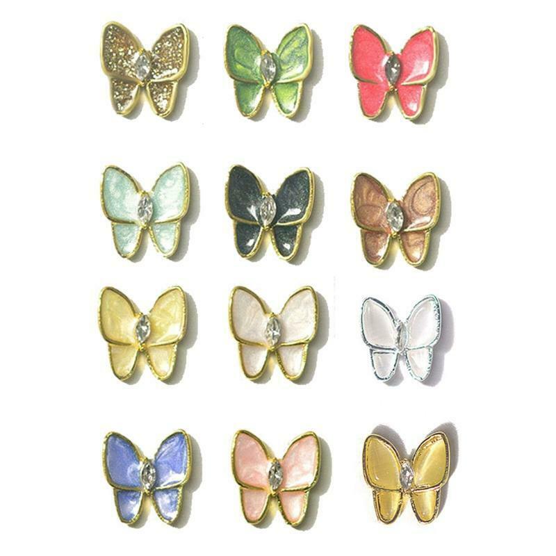 12Pcs Butterfly Design Nail Art Charms Glass Alloy Nails Decals Decoration