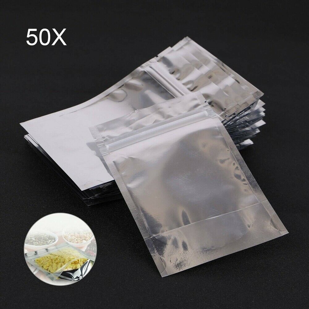 50X Resealable Mylar Bags Food Storage Bags Smell Proof Aluminum Foil Pouch Bags