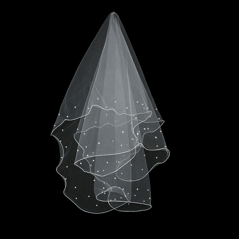 New Simple Ribbon Edge Wedding Veils With Pearls Short Bridal Veils Studi.l8