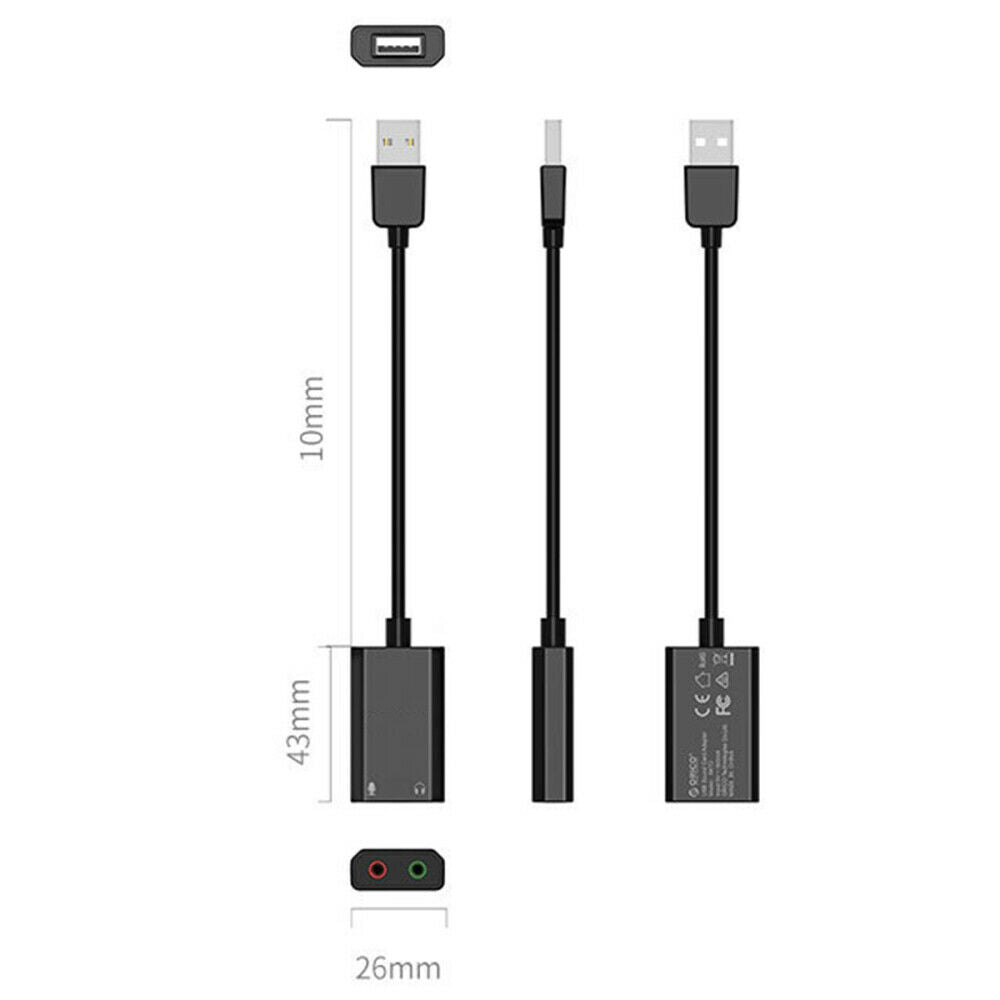 External USB Sound Card Audio Adapter 3.5mm For Headset Mic Jack Laptop PC