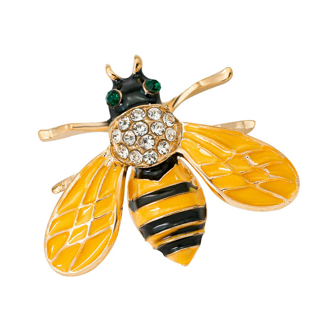 Cute Yellow Enamel Color Crystal Bug Honeybee Brooch Green Eye Corsage Pin