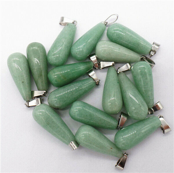 100Pcs 25x10mm Wholesale Natural Green Aventurine Teardrop Pendant Bead HH8286