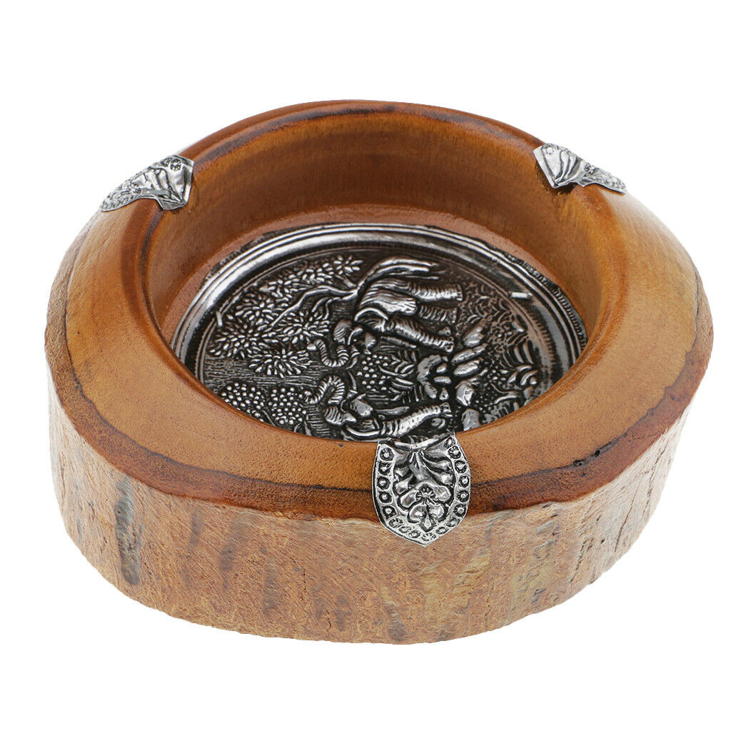 Wood Elephant Pattern Ashtray Creative Southeast Asia Style Ashtray 5 inches