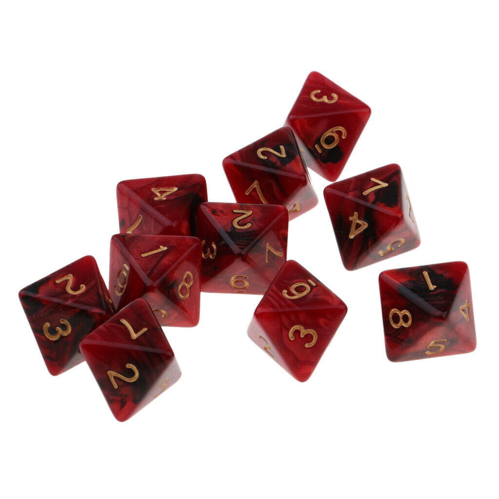 10pcs Multi-sided Dice Polyhedron Dice D8 for D&D TRPG Table Game Black+Red