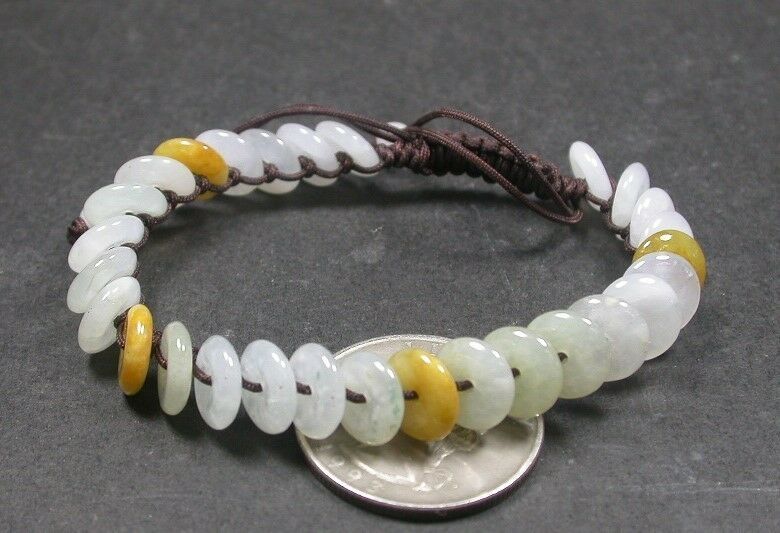 Yellow 100% Natural A JADE Jadeite Bead Circle Donut Bangle Bracelet