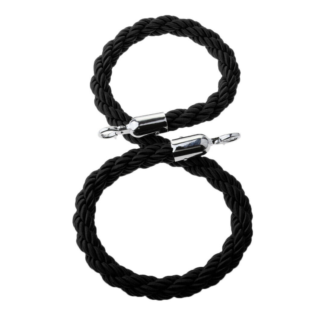 Black Queue Divider Control Stanchion Barrier Posts Twisted Rope 1.5m Long