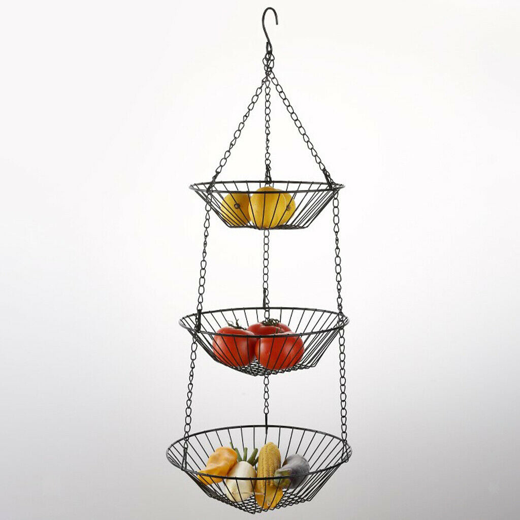 Kitchen Hanging Vegetable Shelf Iron 3 Tier Kitchen Storage Baskets