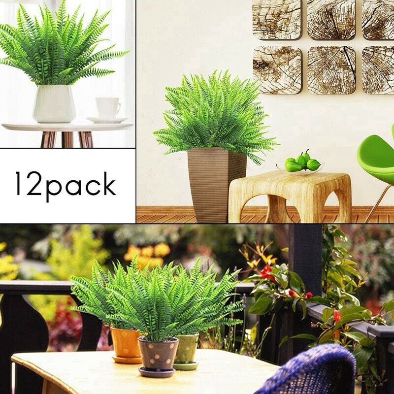 12 Pack Artificial Plant Ferns Faux Ferns for Outdoor Indoor Artificial PlanU2Q9