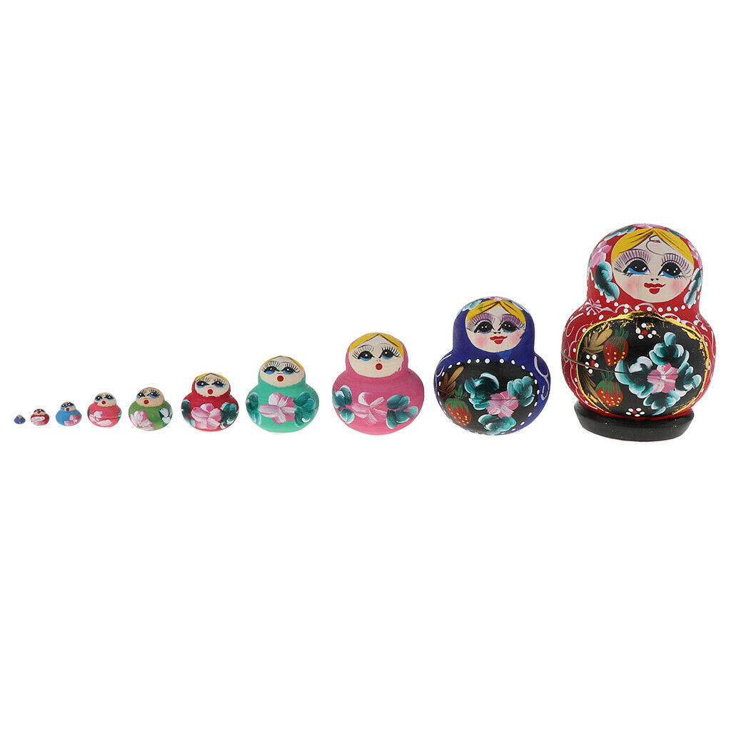 Set of 10 Pieces Hand Painted Colorful Girls Russian Babushka Matryoshka Nesting