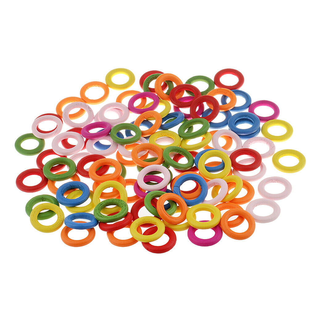 100Pieces Assorted Circle Wood Loop Rings Embellishments for DIY
