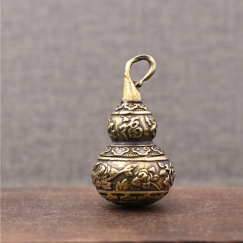 Brass Chinese Letters Blessing Lotus Gourd Charms Key Chain Pendants Pill.l8